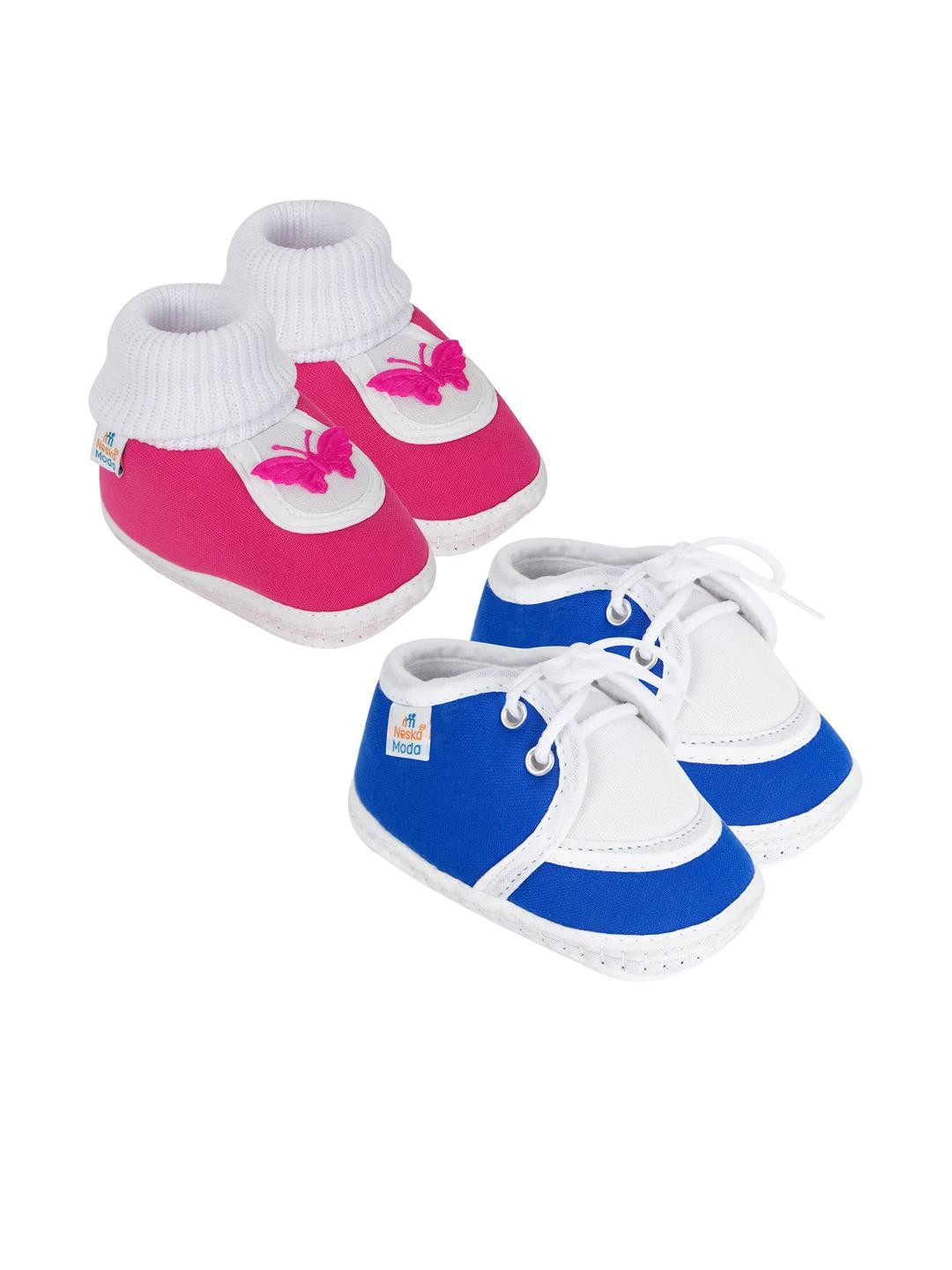Neska Moda 0 To 12 Months Cotton Booty 2 Pair Newborn Baby Boys & Girls Skin Friendly Soft Booties (Toe to Heel Length - 12 cm, Blue,Pink)