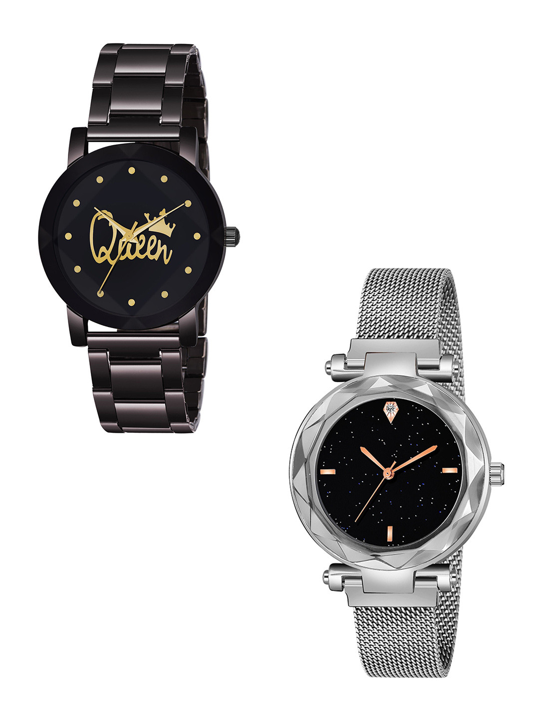 Gopal Shopcart Unisex Pack of 2 Textured Bracelet Style Watch Metal_Queen_379_Silver_4