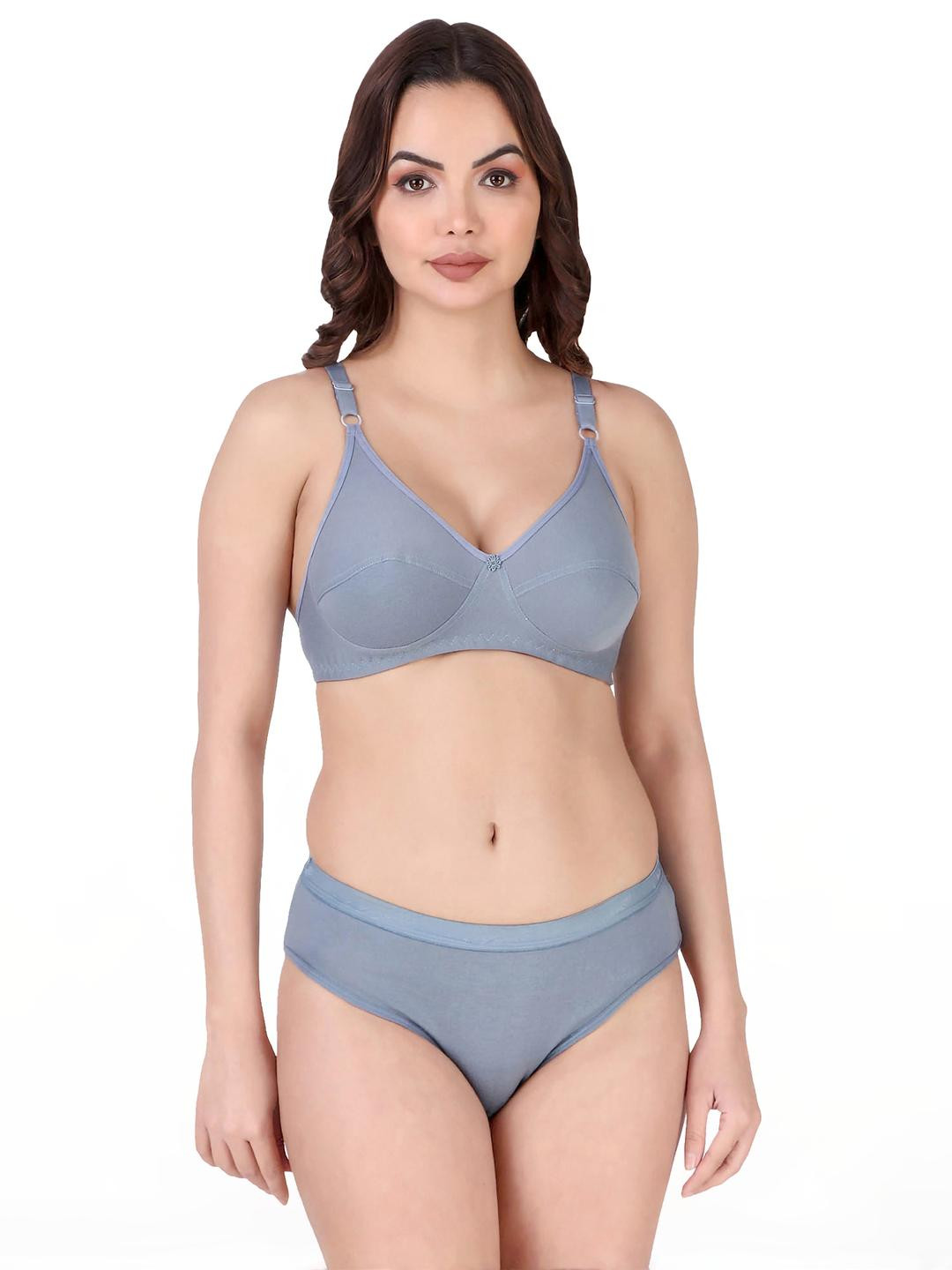 Women Blue Cotton Bra Panty Set for Lingerie Set Undergarments Pack of 1