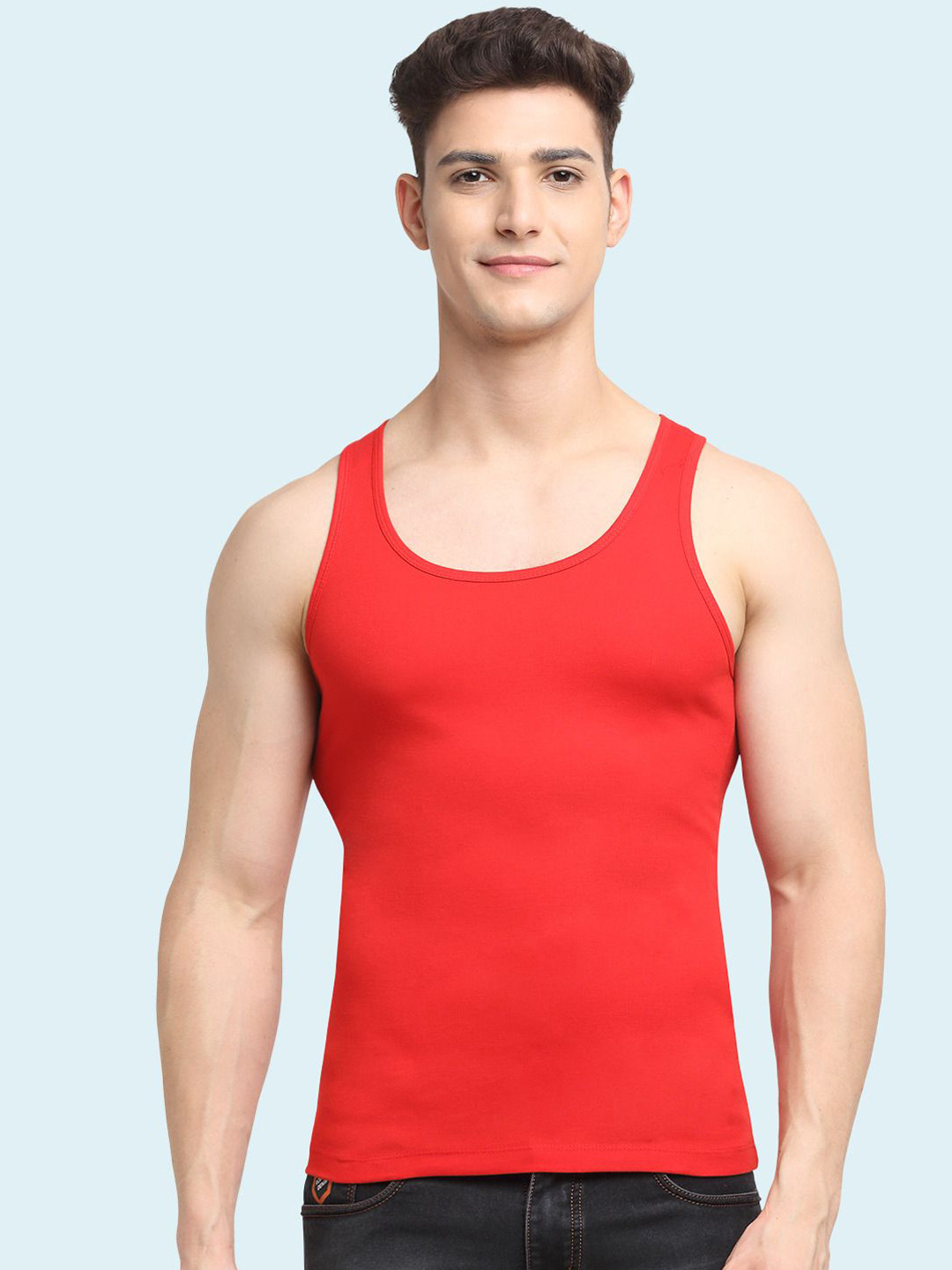 Friskers Round Neck Ribbed Pure Cotton Gym Vest