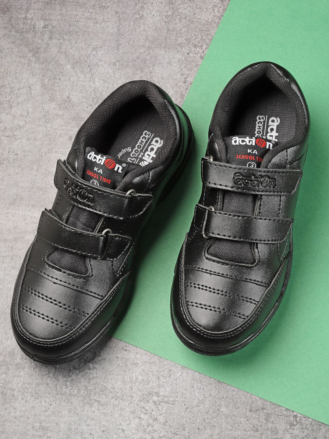 Action Boys Black Durable Cushioned Lace-Up School Shoes