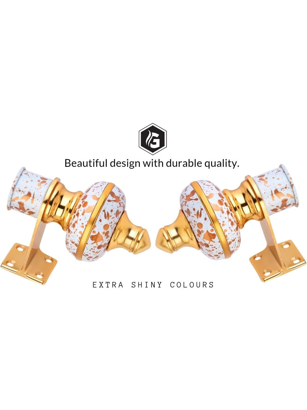 Ghazian White, Gold Curtain Knobs, Rod Rail Bracket Metal (Pack of 2)