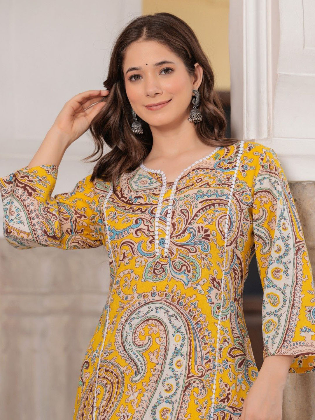 KJFAB Floral Printed Notch Neck Straight Kurta