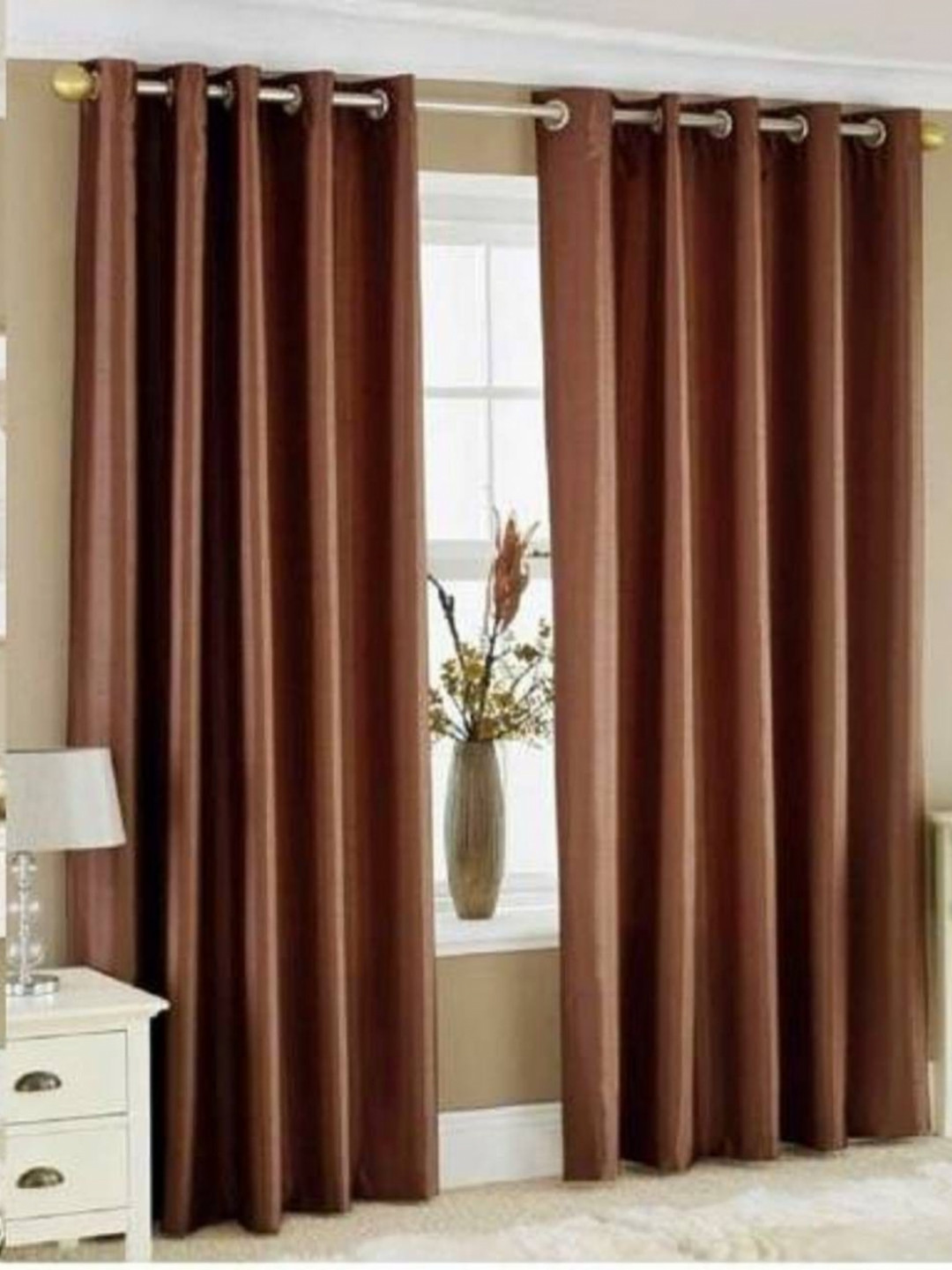 BELLA TRUE Brown 4 Pieces Eyelet Fitted Long Door Curtains