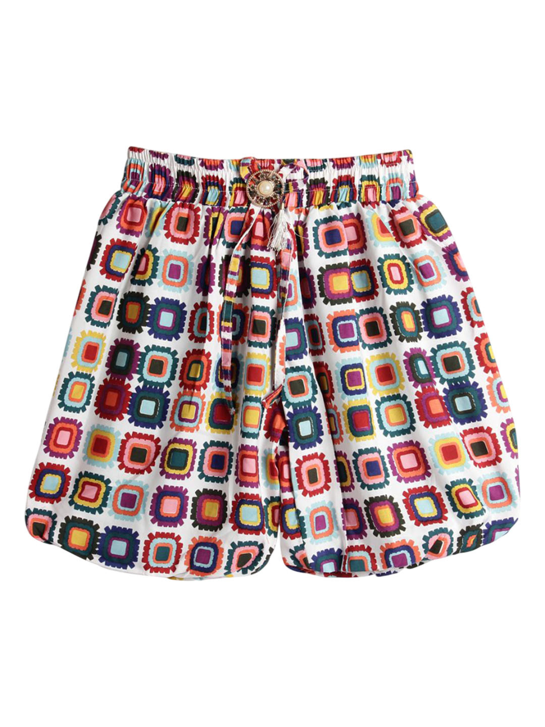 SWEET ANGEL Girls Geometric Printed Balloon Shorts with Broach