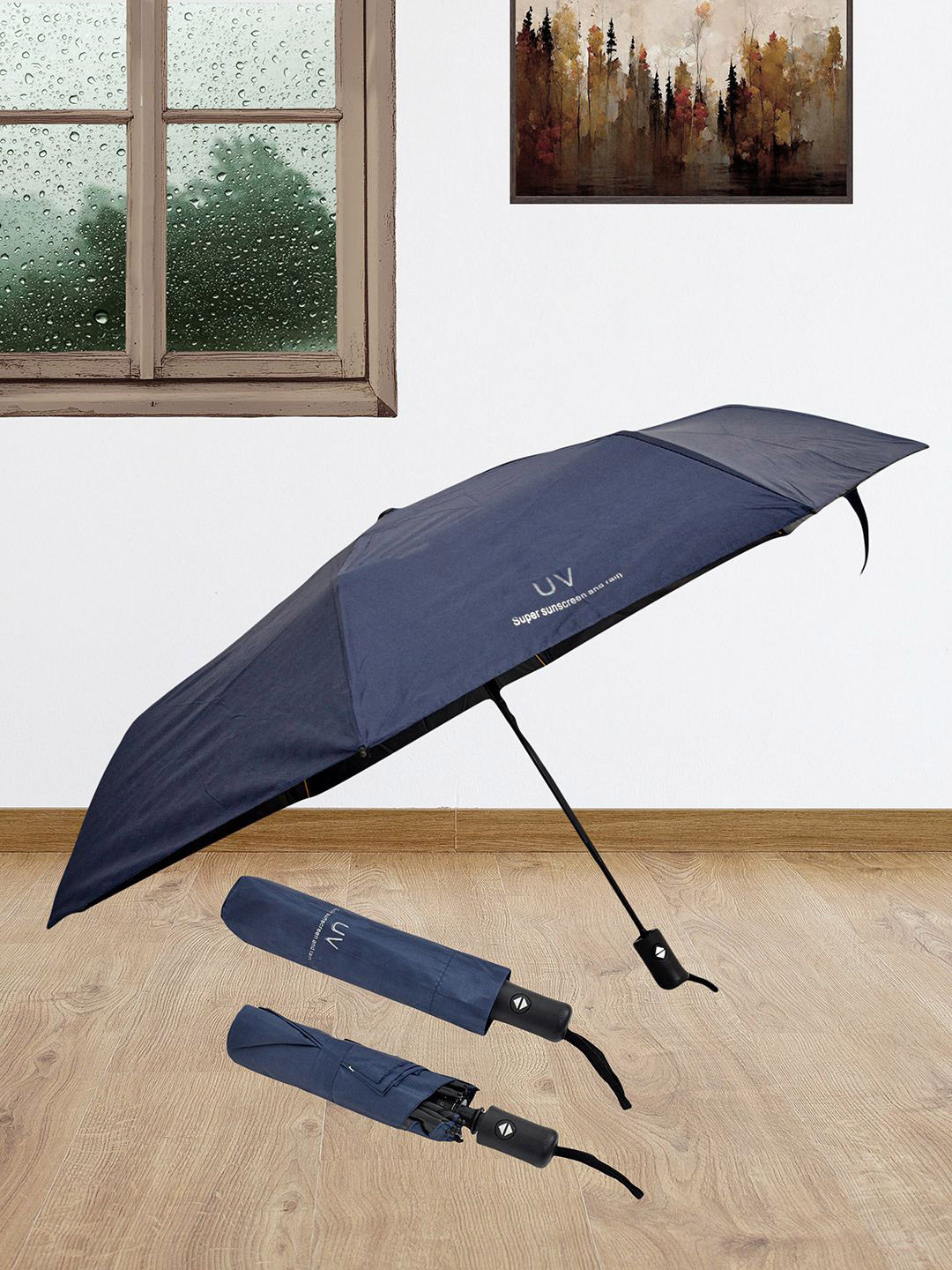Myntra Elegant Homes Automatic Waterproof 3 Fold Solid Umbrella