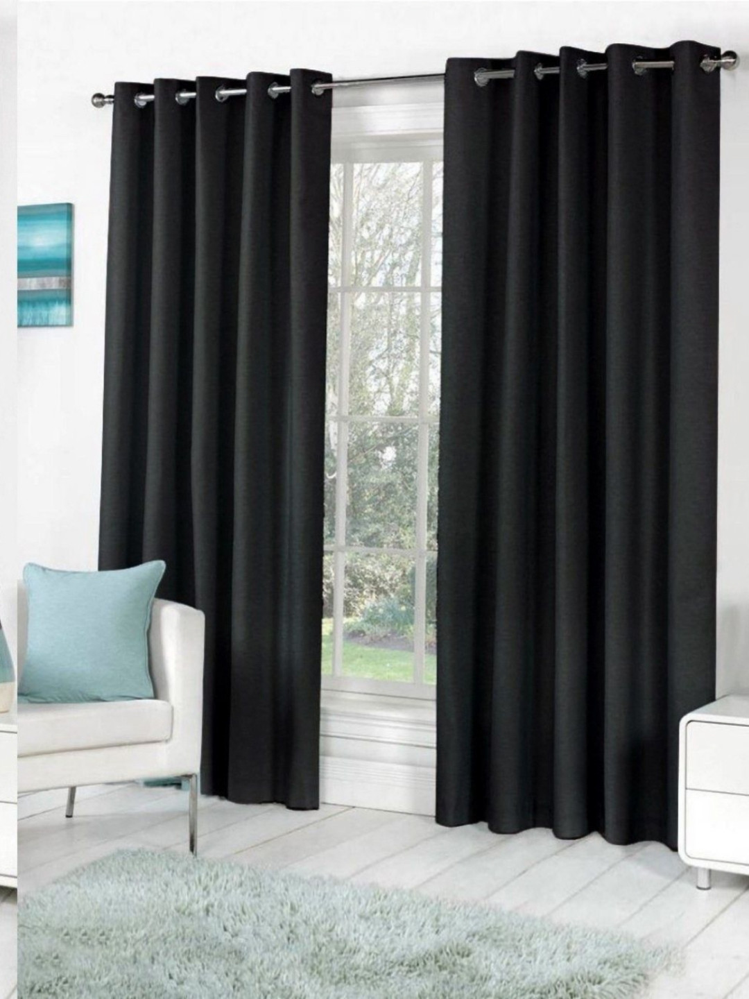 BELLA TRUE Black 4 Pieces Wrinkle Free Long Door Curtains