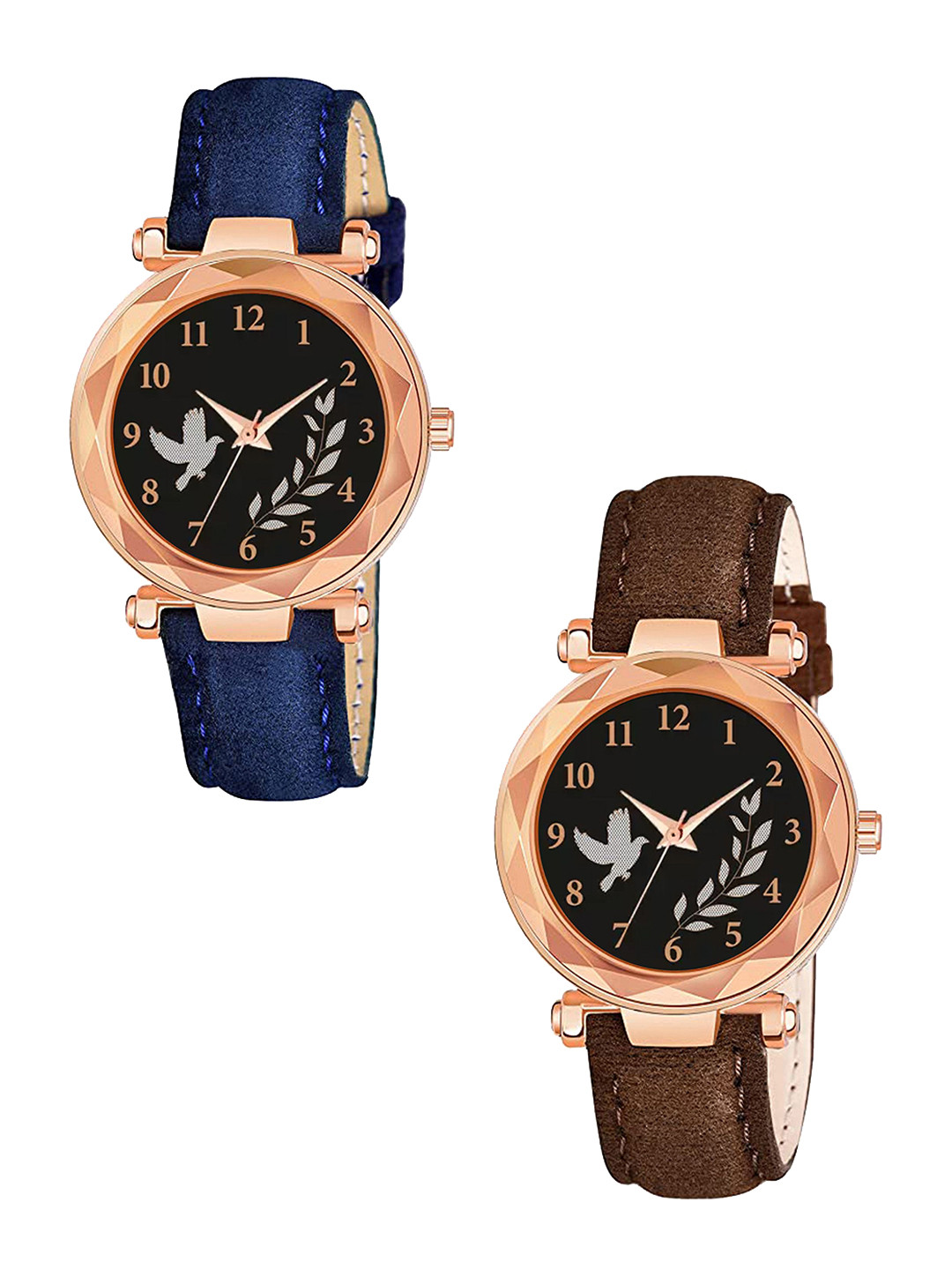 Gopal Shopcart Unisex Dial & Textured Straps Analogue Watch GR379RG BIRD BLU BRO Vel L