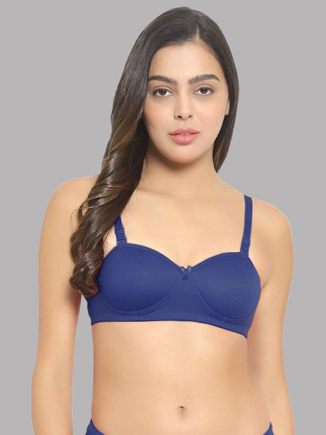 Women Cotton Blue Padded Non-Wired Lingerie Bra Sport wear Gym Crop Tank Top