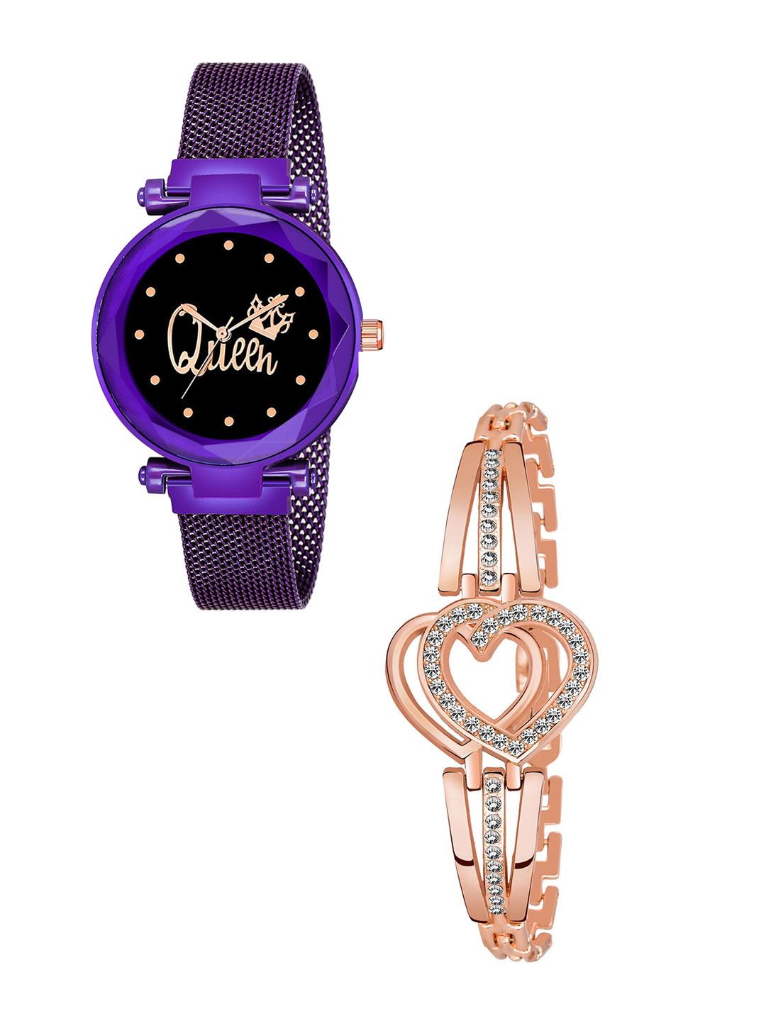 Gopal Shopcart Women Analogue Watch with Bracelet Queen Purple maganet Heart