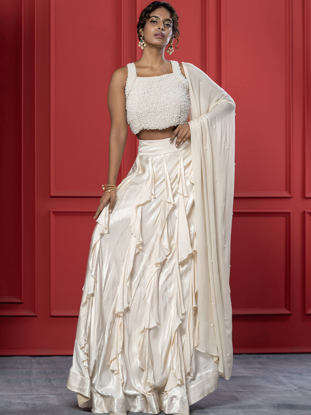 GloballyRonakRBafna Beads and Stones Ready to Wear Lehenga & Blouse With Dupatta