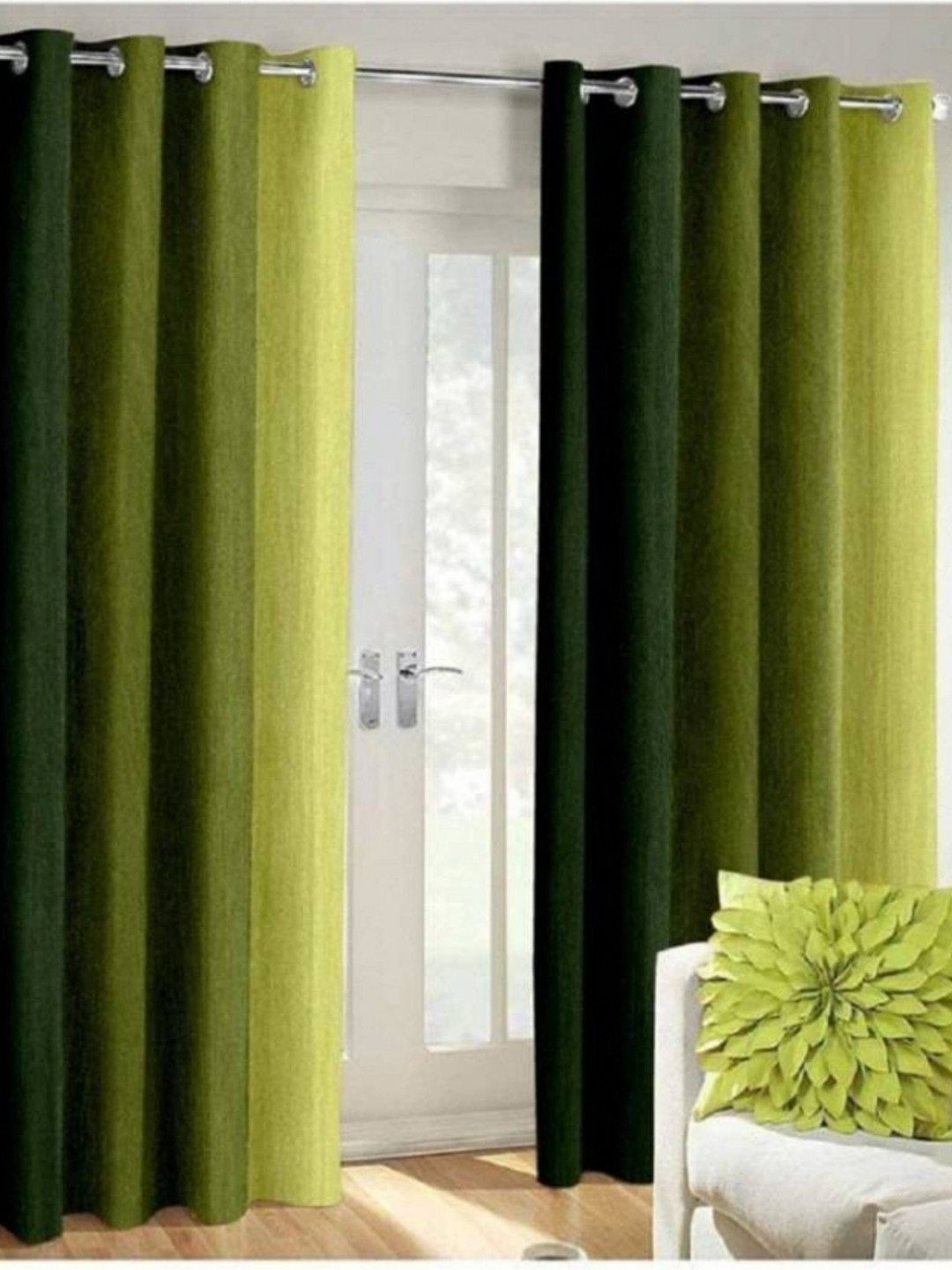 BELLA TRUE Green 2 Pieces Colourblocked Window Curtains