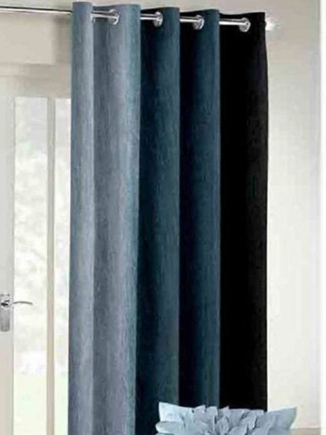 BELLA TRUE Black & Grey Colourblocked Eyelet Fitted Door Curtain