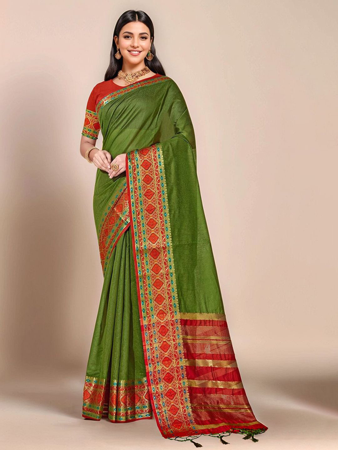 Anouk Rustic Woven Design Zari Saree With Blouse Piece
