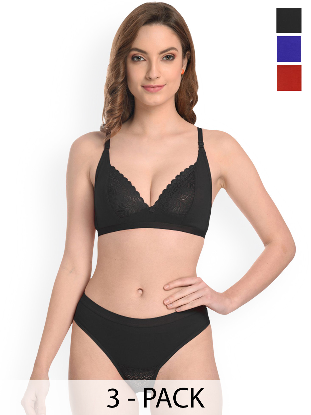 Samvar Pack Of 3 Non Padded Lingerie Sets A-Yani Set_R,B,Bl