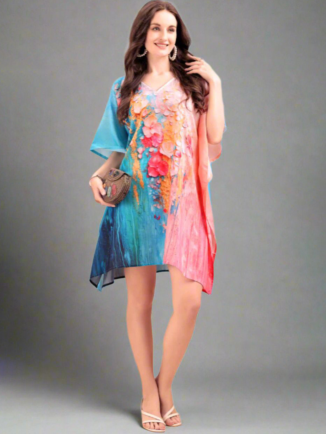 SWI Stylish Abstract Printed Short Kaftan Dress