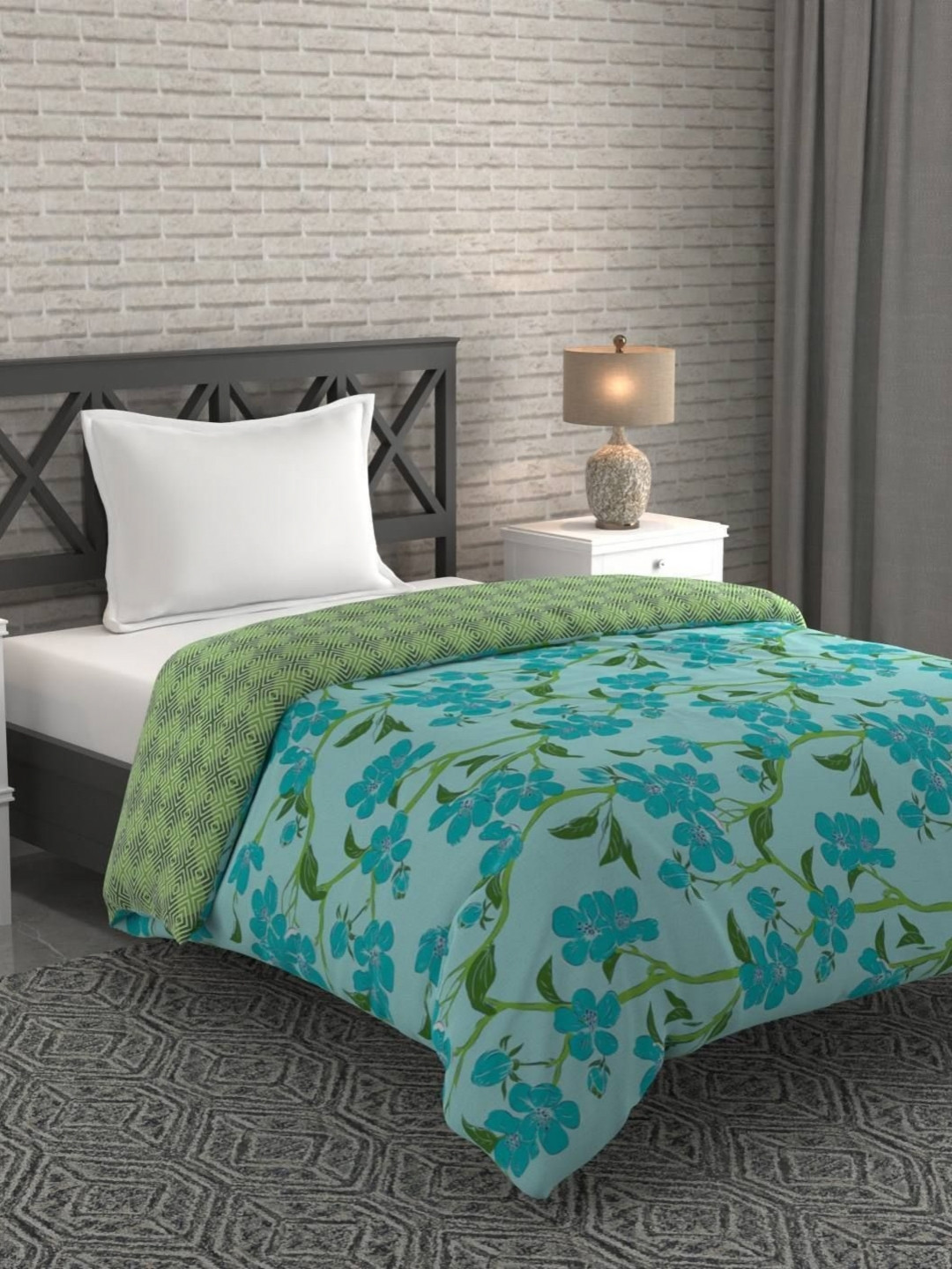 Bichauna Malhar Blue & Green Floral Printed Cotton AC Room 120 GSM Single Bed Comforter