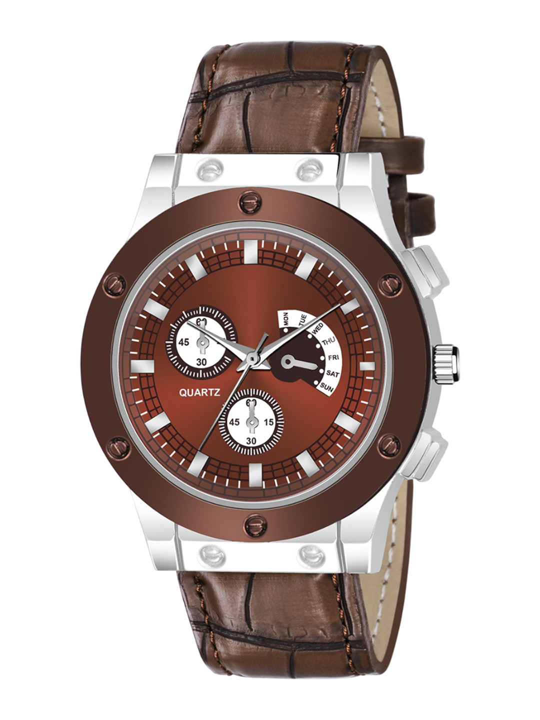 Gopal Shopcart Patterned Dial & Leather Textured Straps Analogue Watch Csamon_21_Brown