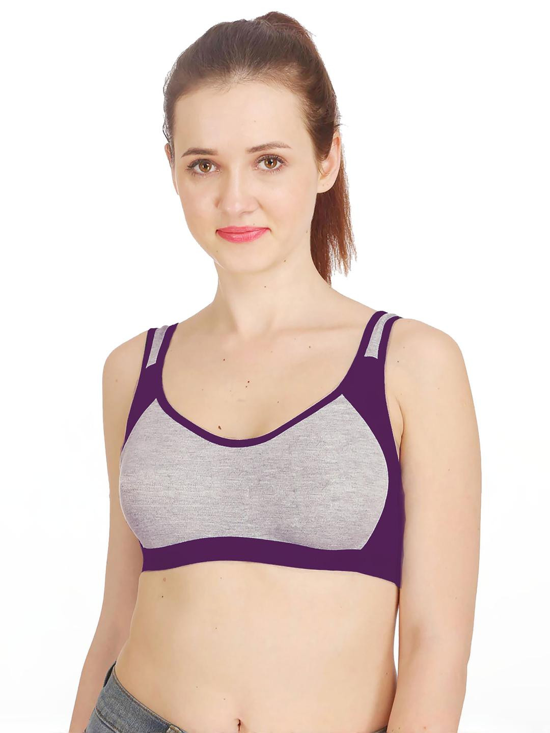 Women Cotton Purple Non Padded Non-Wired Lingerie Bra Sport wear Gym Crop Tank Top