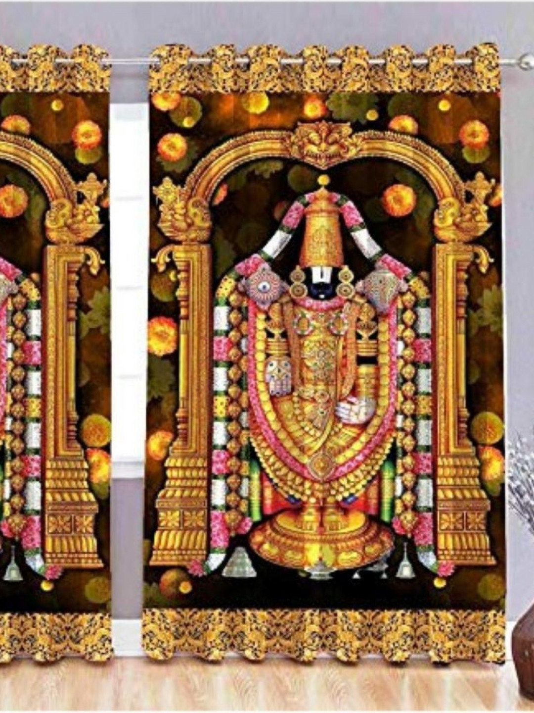 BELLA TRUE Black & Gold-Toned 2 Pieces Balaji Printed Window Curtains