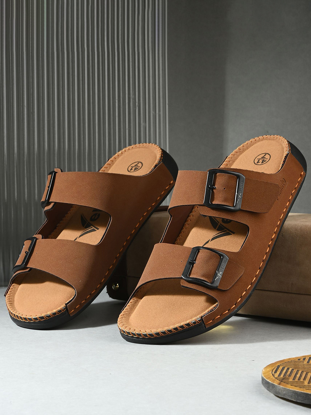 Vellinto Men Double Buckle Adjustable Strap Comfort Sandals