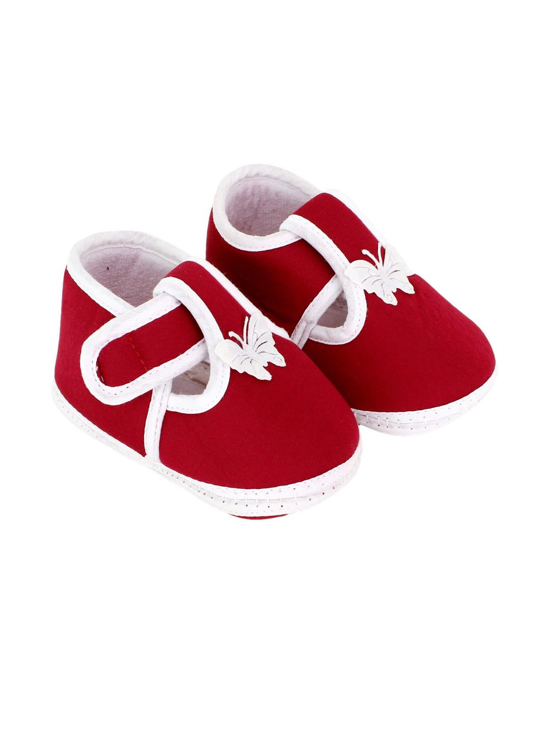 Neska Moda 3 To 12 Months Baby Boys & Baby Girls Cute Soft Cotton Pre-Walker Butterfly Booties (Toe to Heel Length - 11 cm, Maroon)