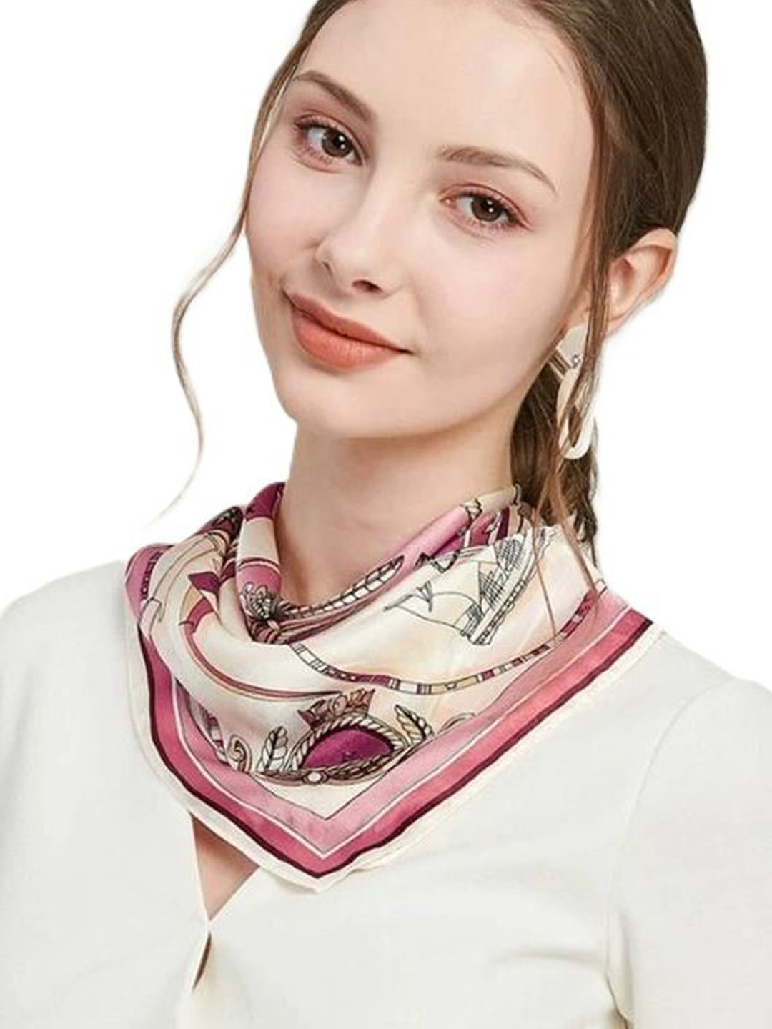 Alexvyan Women Pink Square Satin Silk Scarf