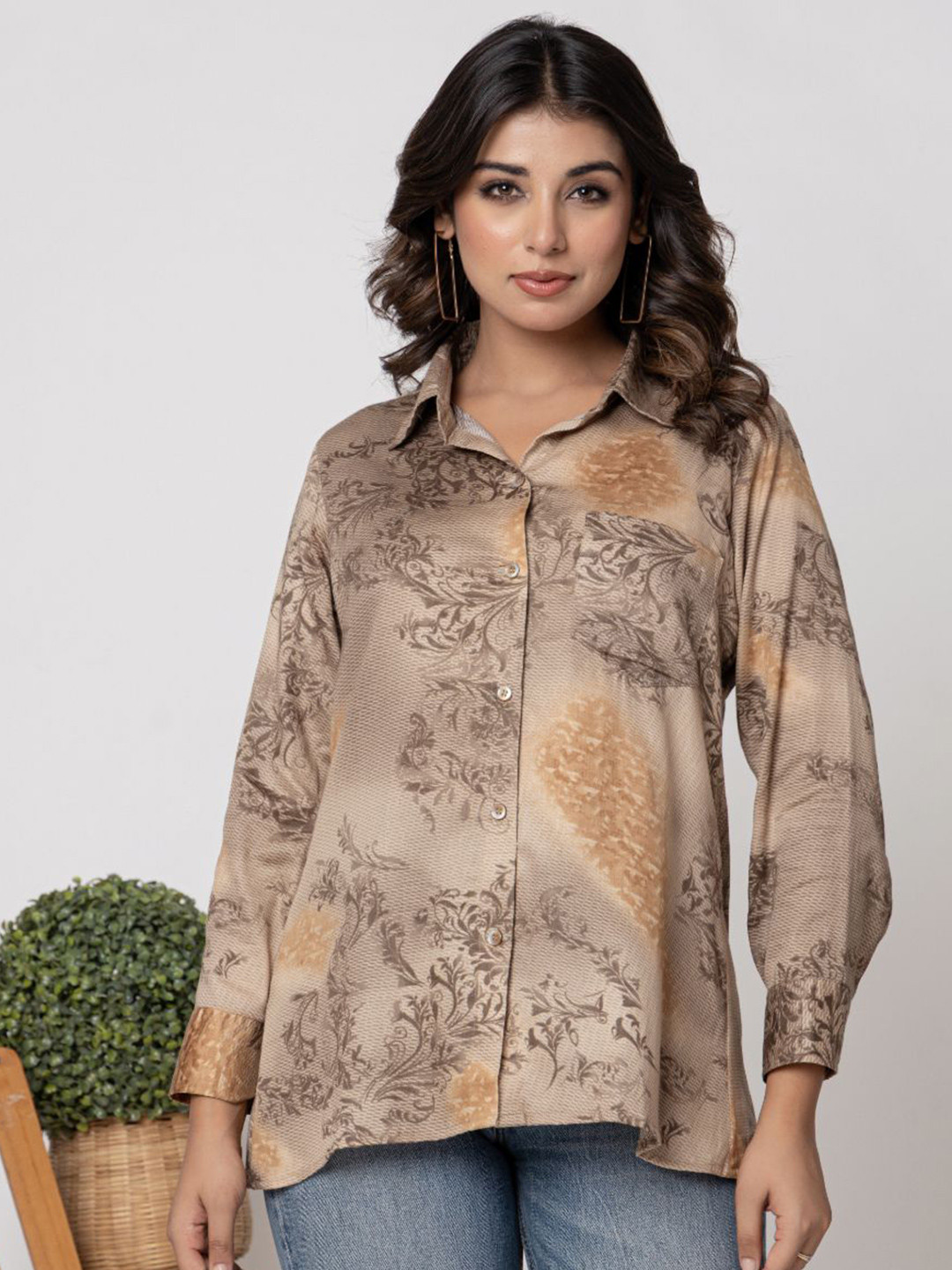 Anastay Clothing Comfort  Abstract Printed Spread Collar Casual Cotton Shirt