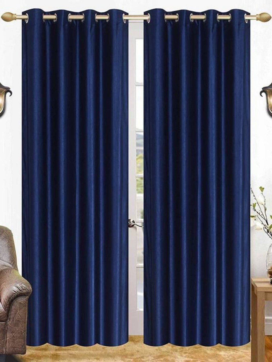 BELLA TRUE Blue 2 Pieces Ripple Fold Door Curtains