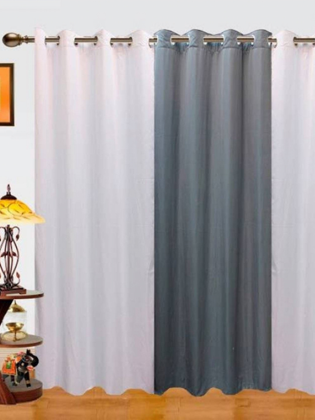 BELLA TRUE White & Grey 3 Pieces Black Out Door Curtains