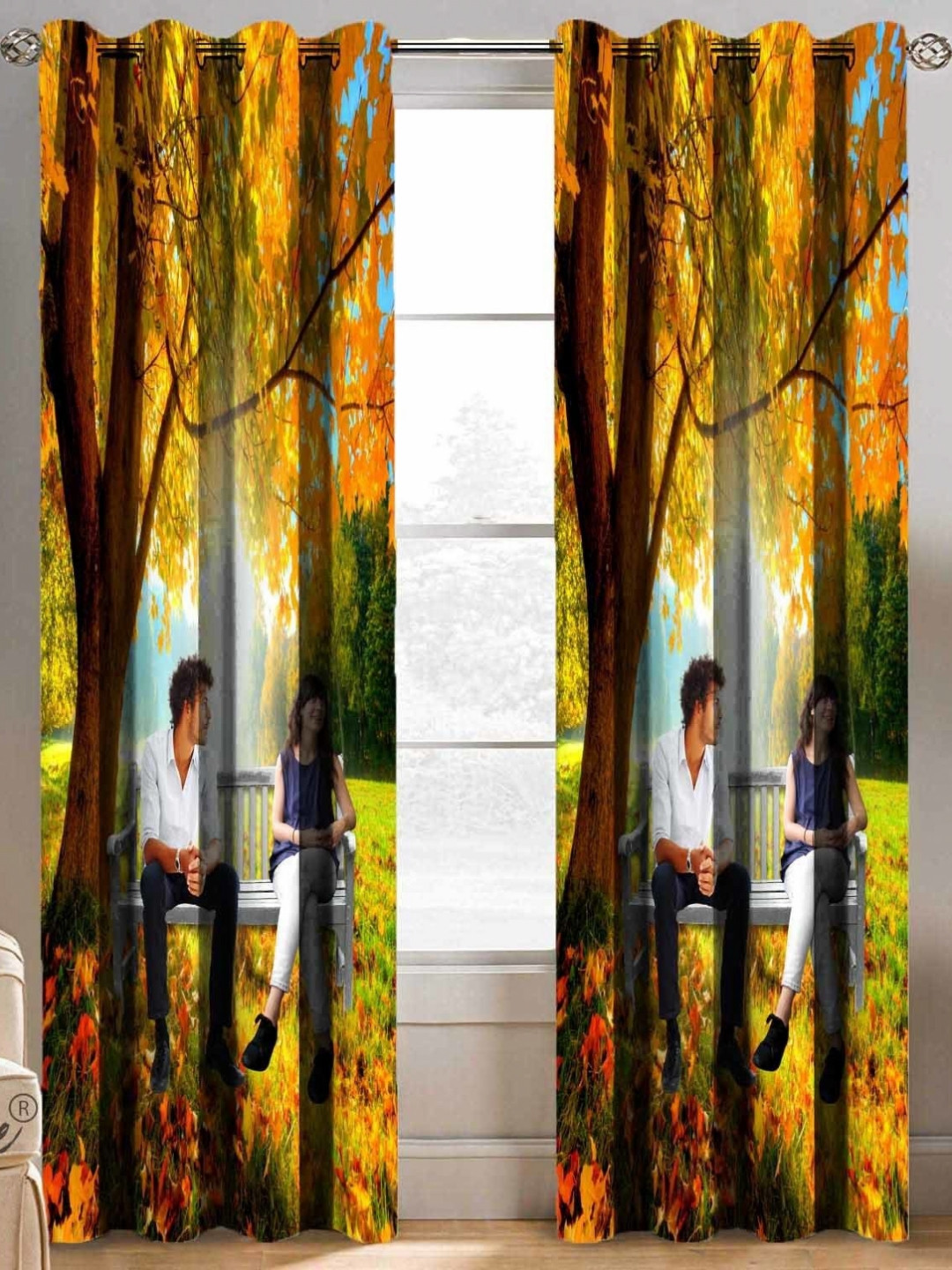 BELLA TRUE Yellow & Green 2 Pieces Abstract Printed Long Door Curtains