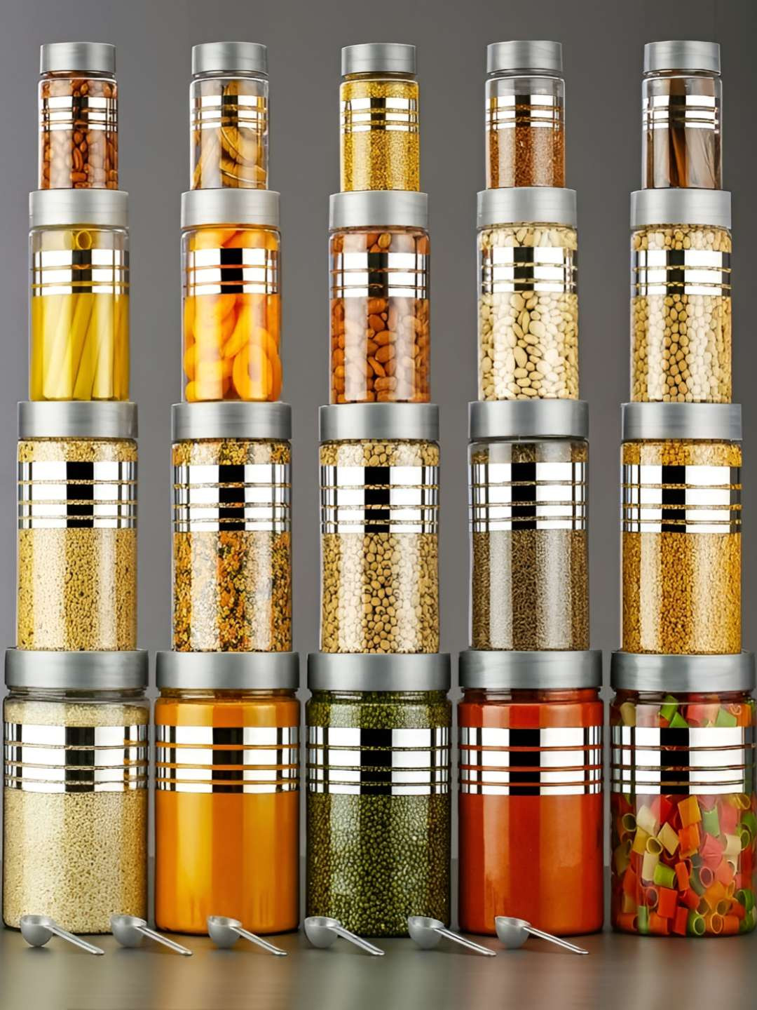 Dipzon villa Transparent & Grey 20 Pieces Striped Air Tight Jar Containers