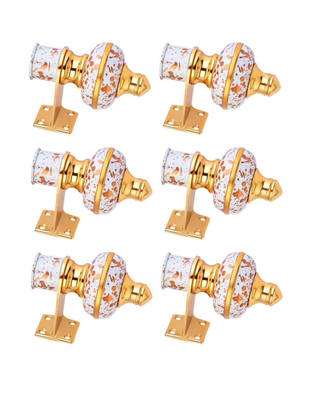 Ghazian White, Gold Curtain Knobs Metal (Pack of 6)