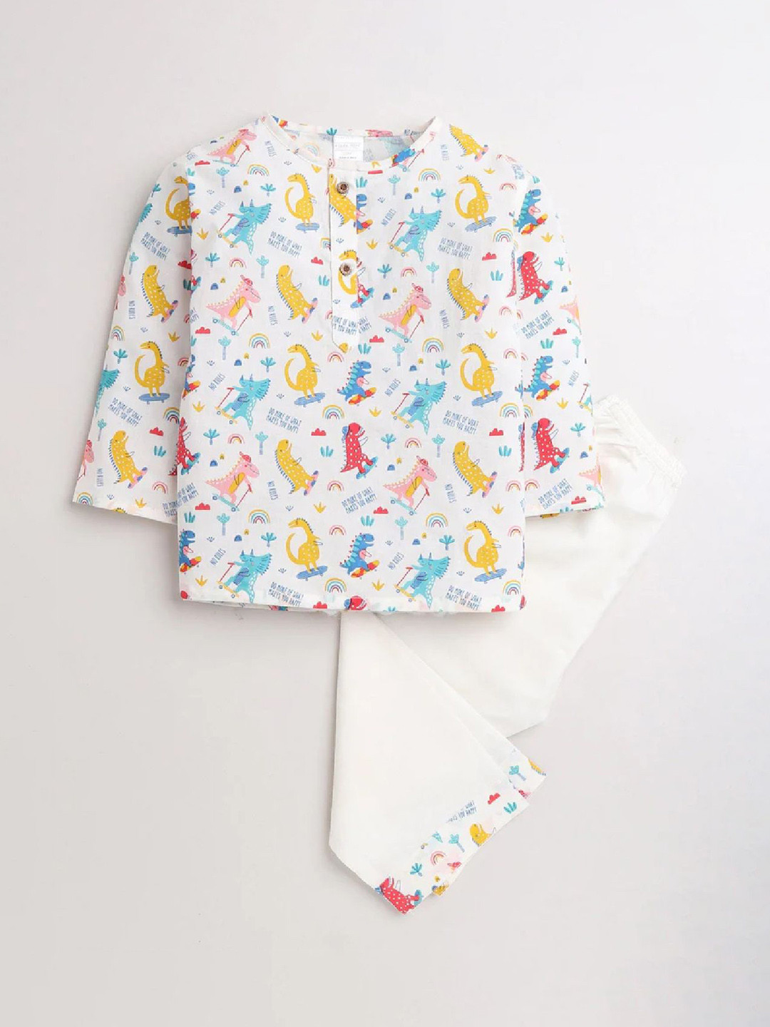 Polka Tots Boys Cotton Dinosaur Printed Nightwear Kurta Pyjama set