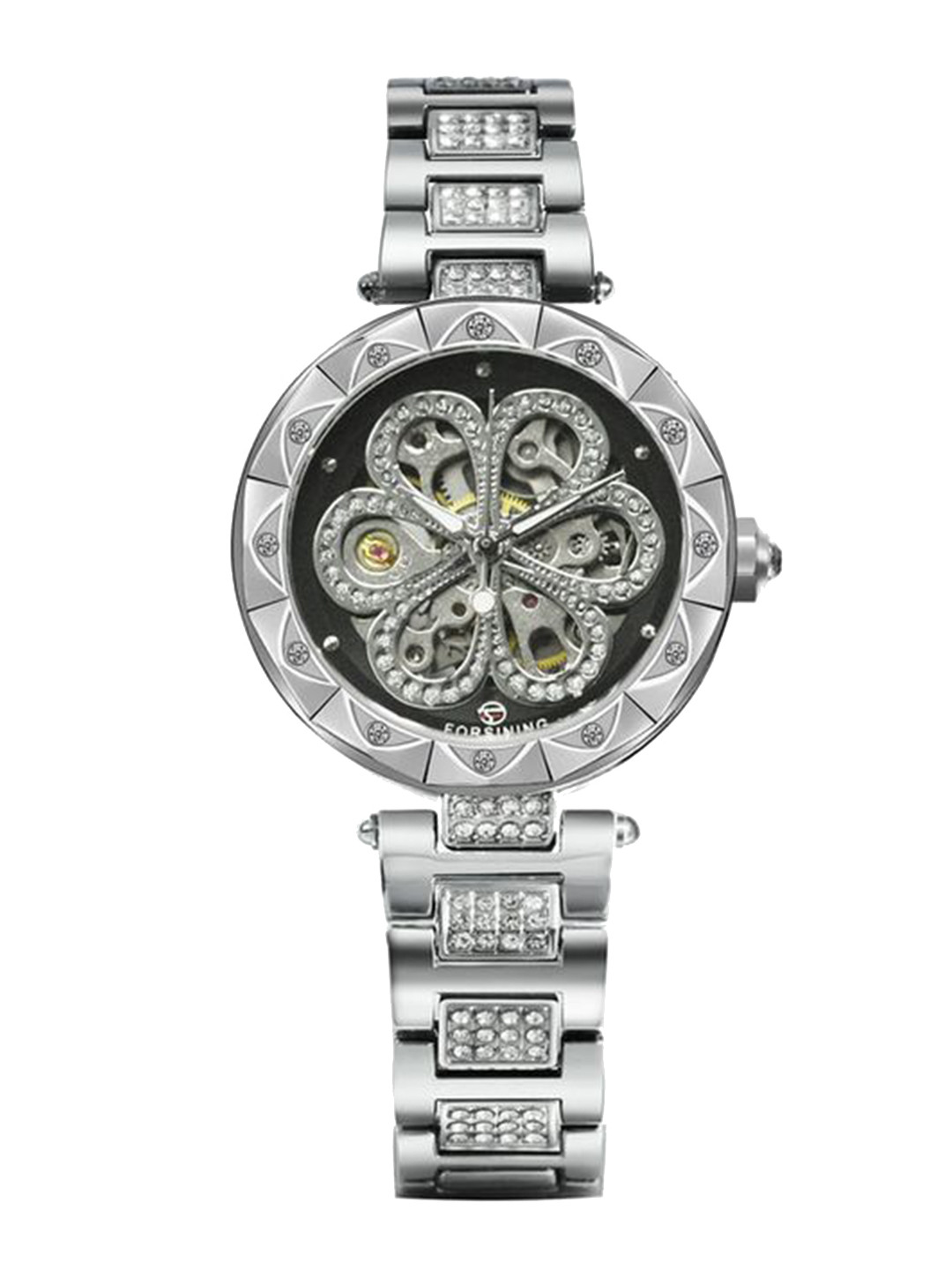 FORSINING Women Automatic Skeleton Watch with Stainless Steel Strap