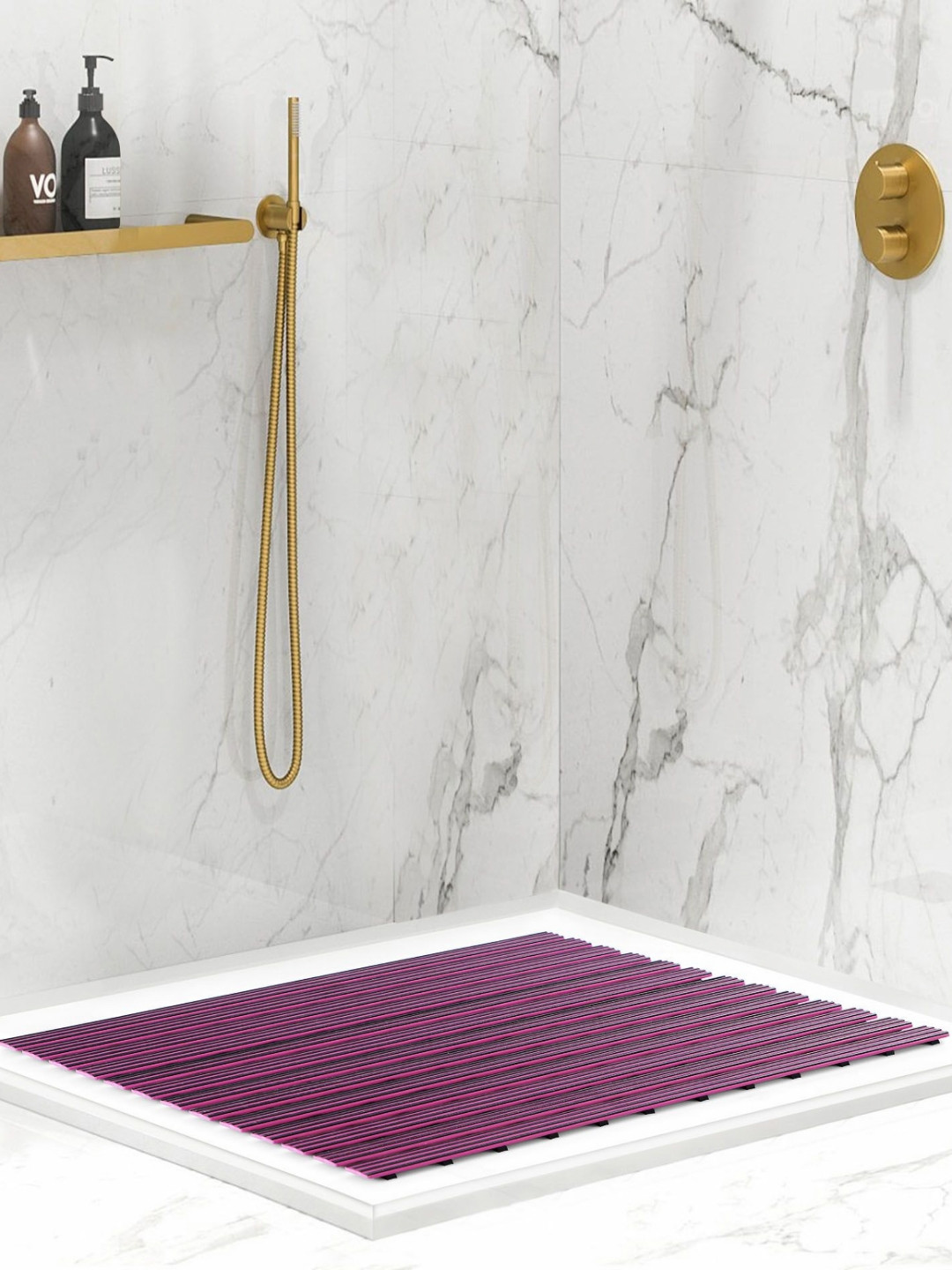 OBSESSIONS Pink Striped 110 GSM Anti-Skid Bath Rugs