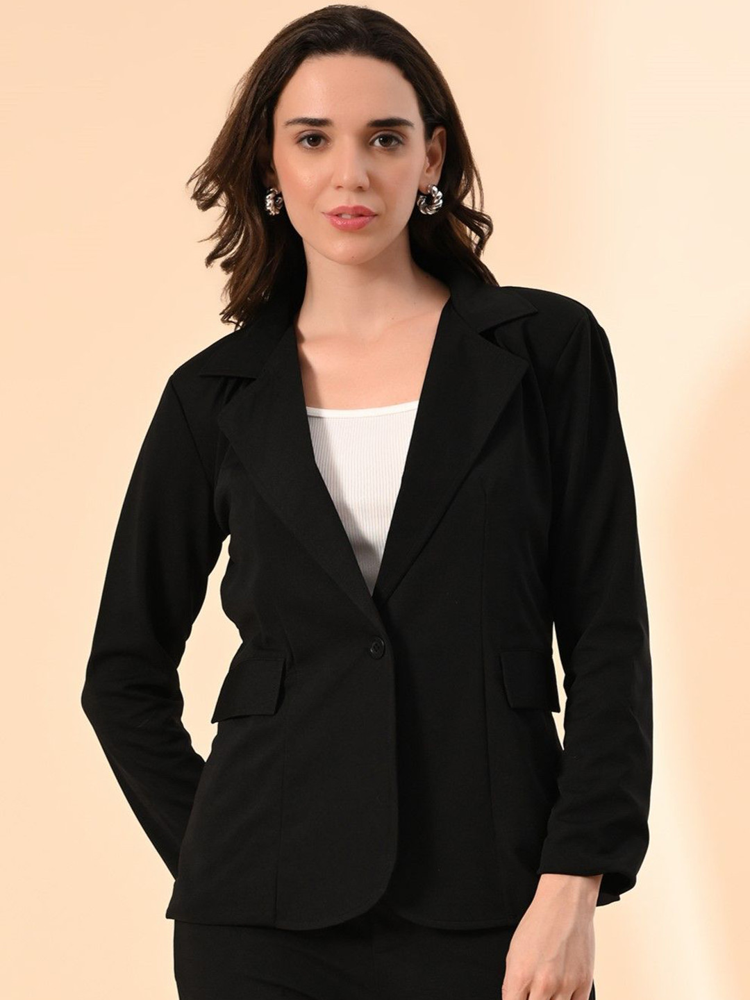 TJ FASHION Single-Breasted Notched Lapel Blazer With Ribbed Crop Camisole
