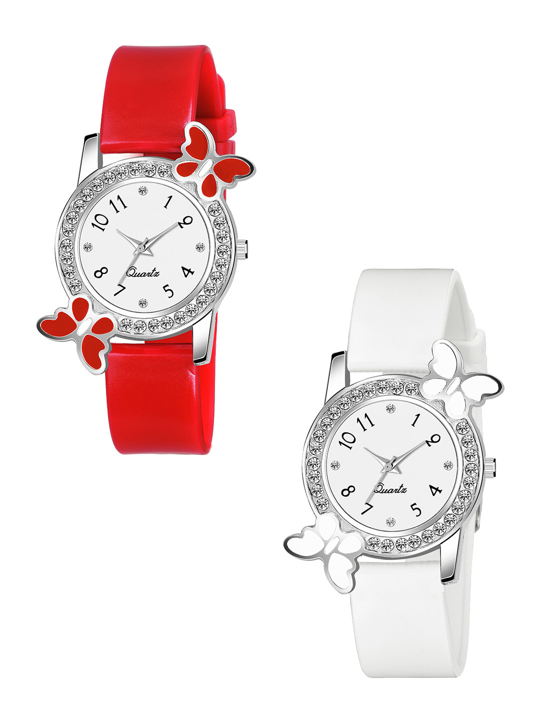 Gopal Shopcart Unisex Embellished Dial & Straps Analogue Watch BF Red White_F