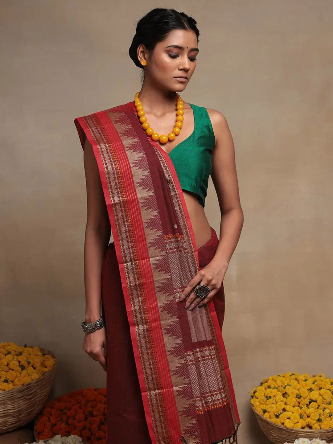 Sutra Art of Clothing Maroon Pure Cotton Kanchi Saree