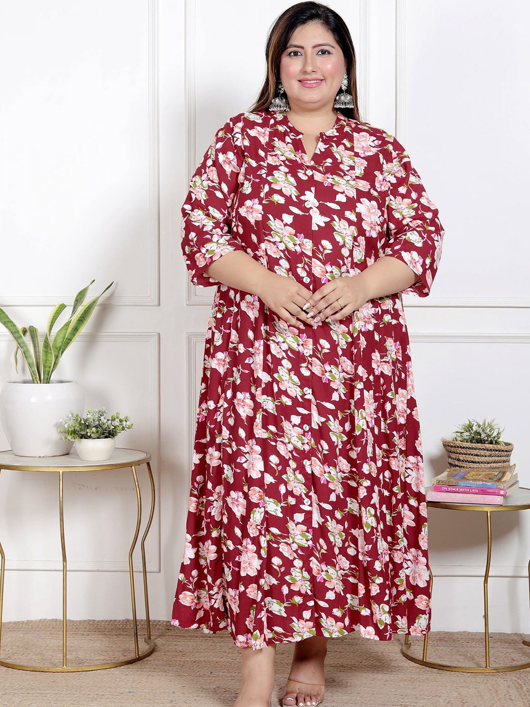 KALINI Women Plus Size Foral Print Maxi Dress