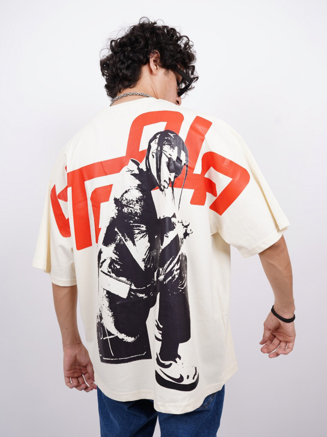 BURGER BAE Unisex Graphic Printed Drop-Shoulder Sleeves Cotton Oversized T-shirt