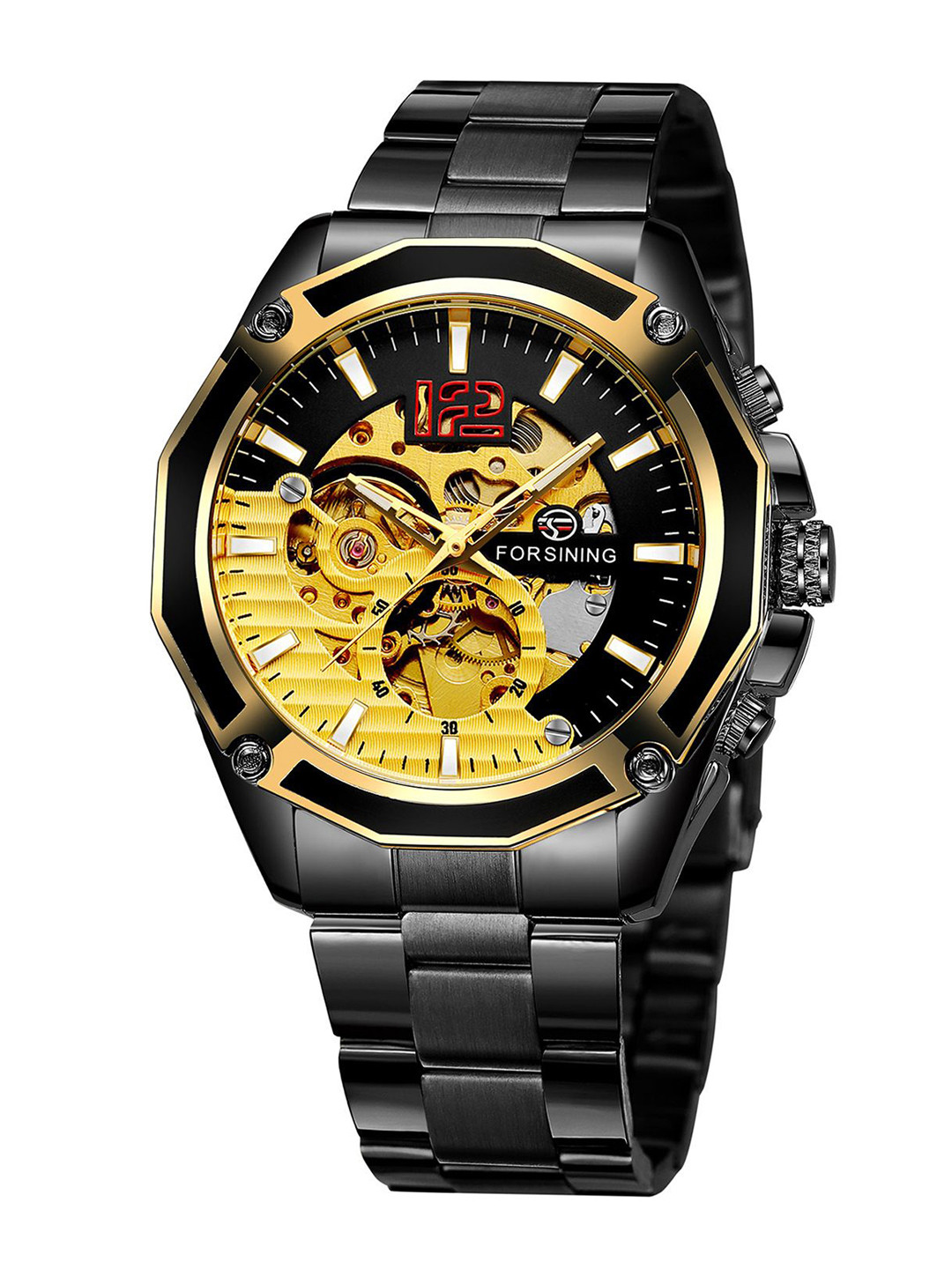 FORSINING Men Skeleton Mechanical Watch with Automatic Movement Leather Strap
