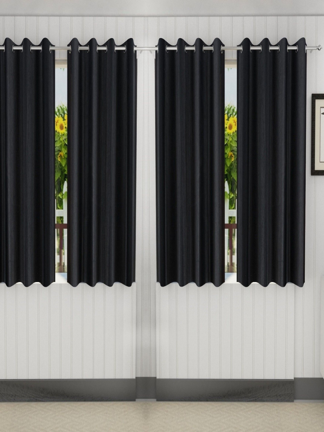 BELLA TRUE Black 4 Pieces Eyelet Fitted Window Curtains