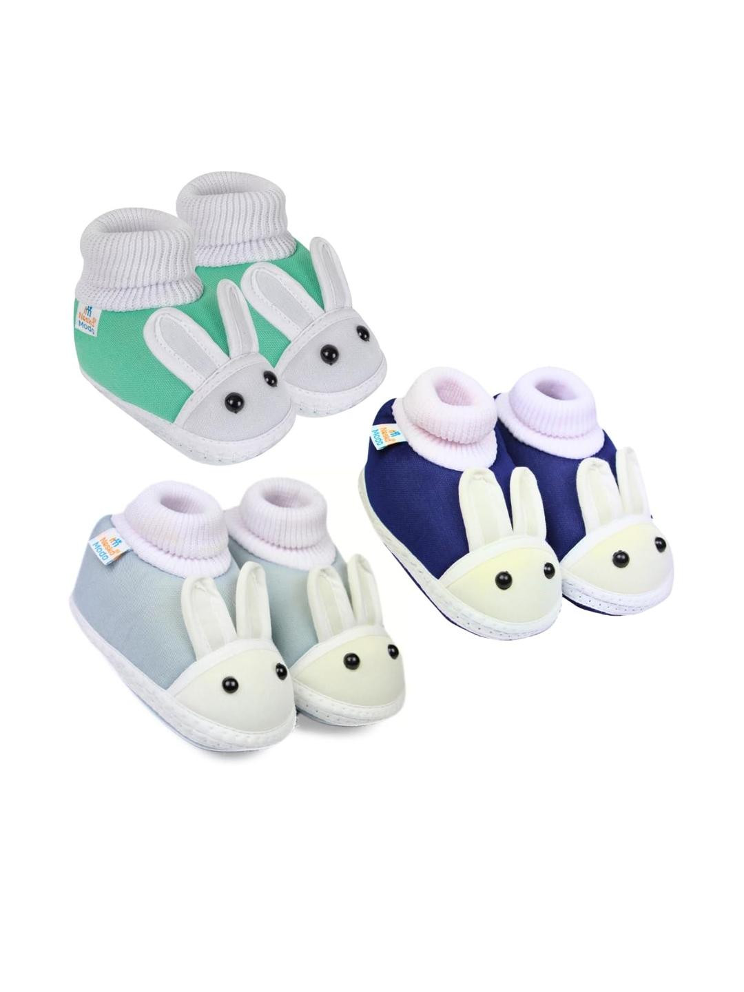 Neska Moda 6 To 12 Months Baby Boys & Baby Girls 3 Pair Combo Pack Cute Soft Cotton Rabbit Booties (Toe to Heel Length - 12 cm, Grey, Mint, Navy)