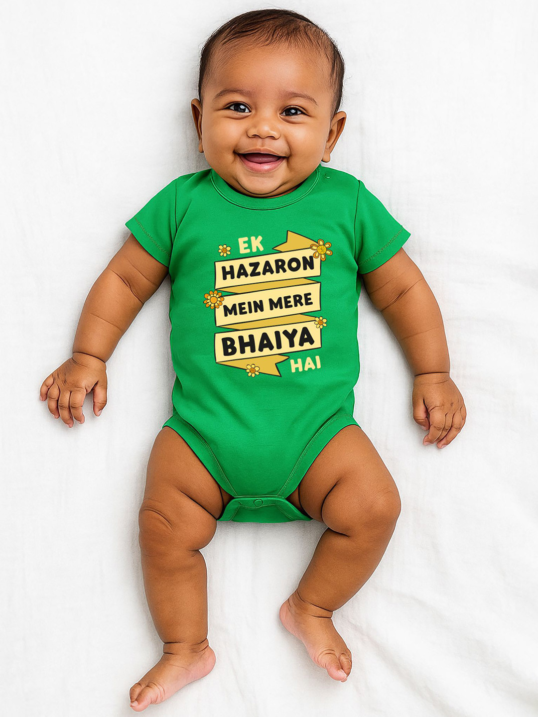 Zeezeezoo Infants Kids Ek Hazaron Mein Meri Bhaiya Hai Printed Pure Cotton Bodysuit
