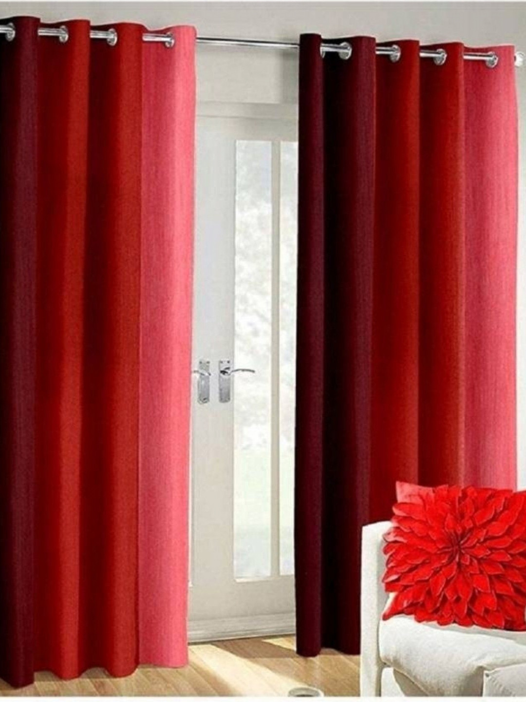 BELLA TRUE Red 2 Pieces Striped Window Curtains