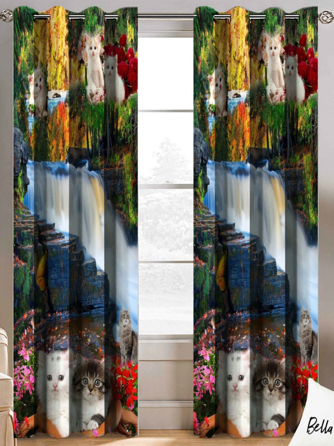 BELLA TRUE Green & Yellow 2 Pieces Abstract Printed Eyelet Fitted Door Curtains