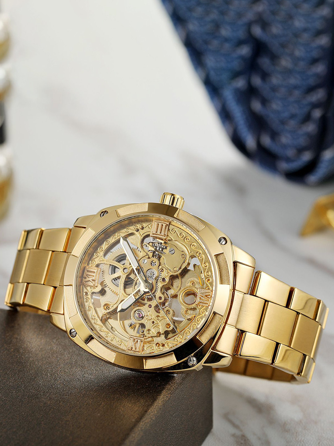 FORSINING Men Automatic Skeleton Anglog Dial Watch with Stainless Steel Strap