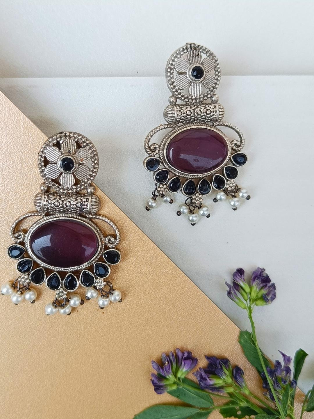 Silver Plated Stone Studded Earrings