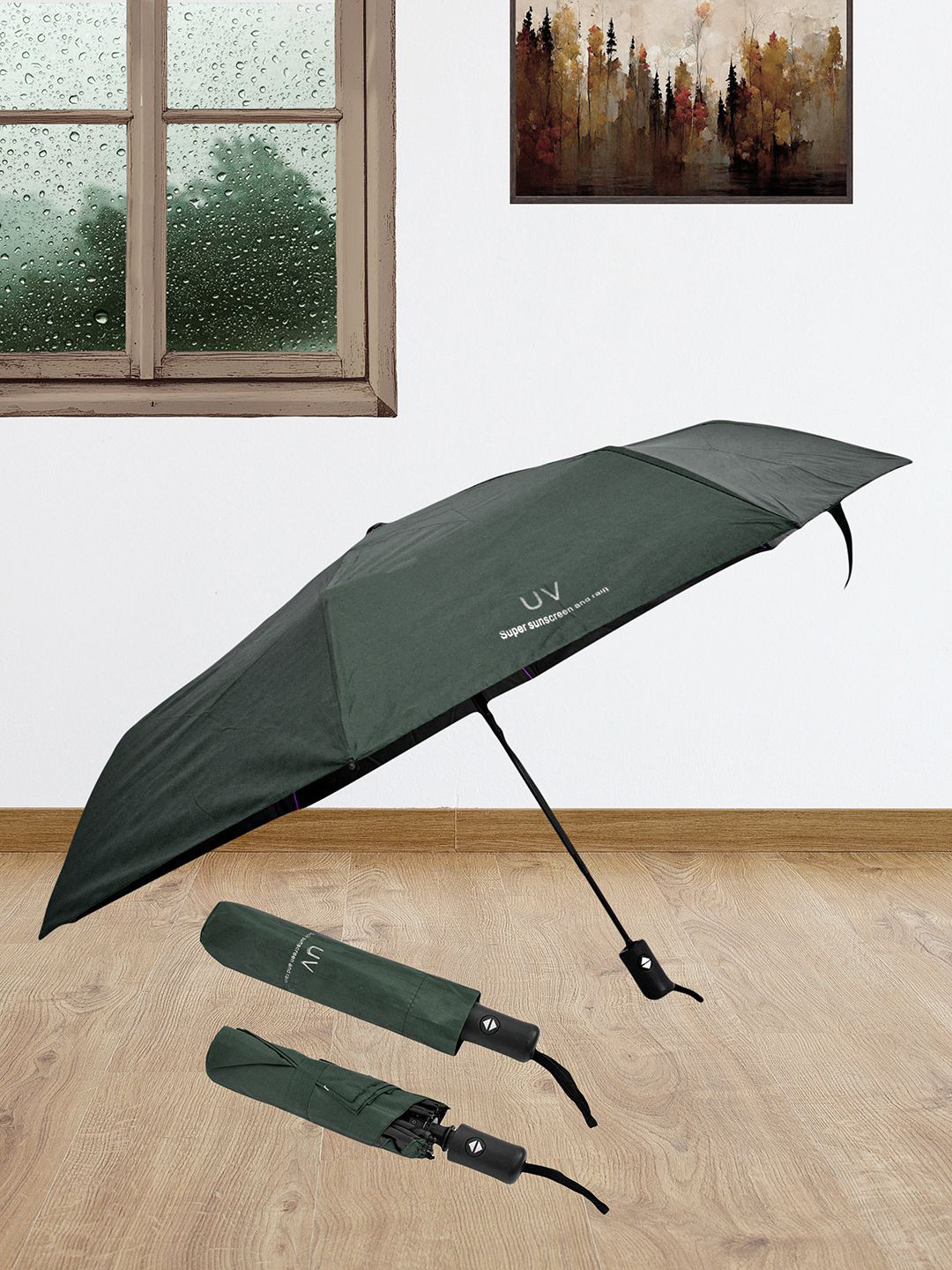 Myntra Elegant Homes Automatic Waterproof 3 Fold Solid Umbrella
